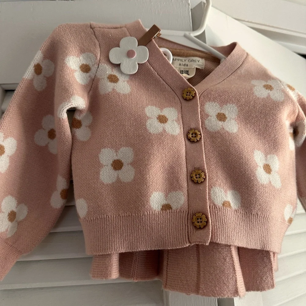 Happily Grey Kids' Floral Cardigan and Skirt Set + hair clip - Pink - Picture 4 of 8